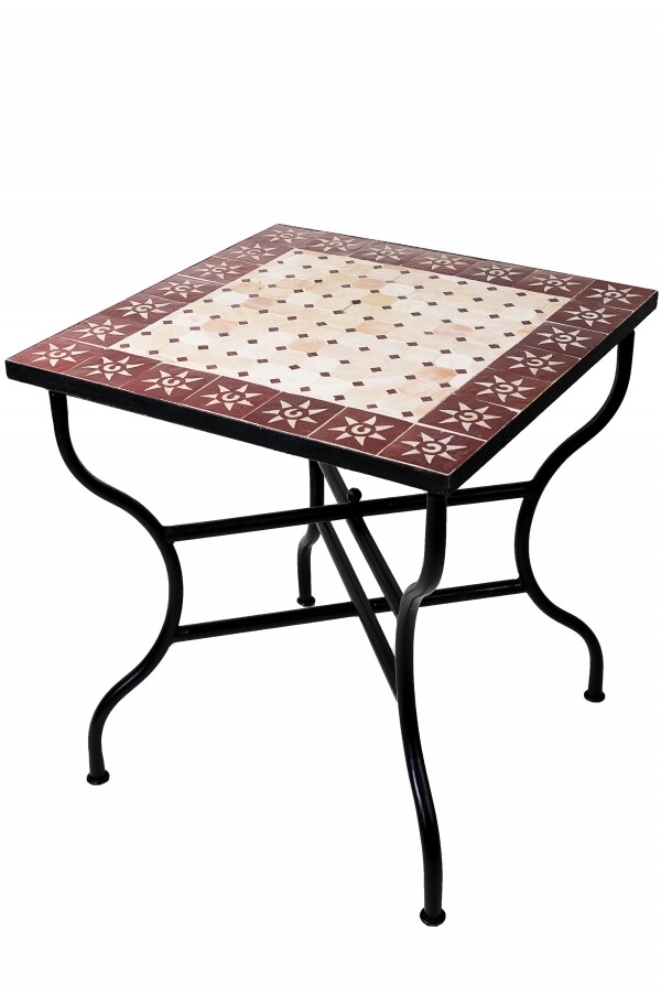 Marokkaanse mozaïektafel Zon Beige Bordeaux 70x70 cm | 