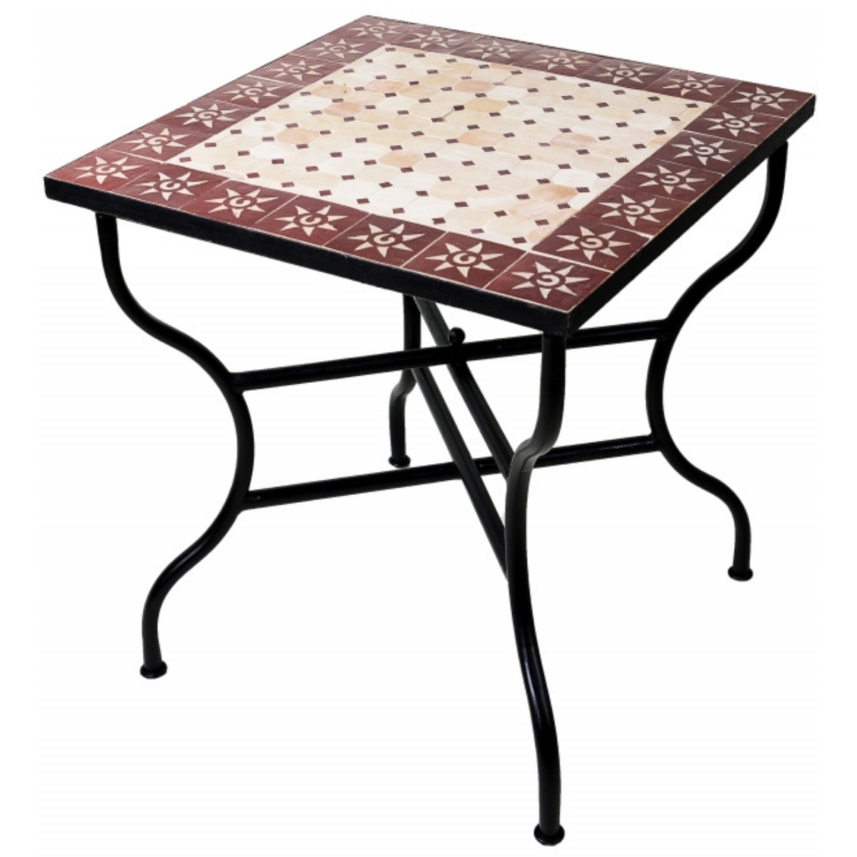 Marokkaanse mozaïektafel Zon Beige Bordeaux 70x70 cm | 
