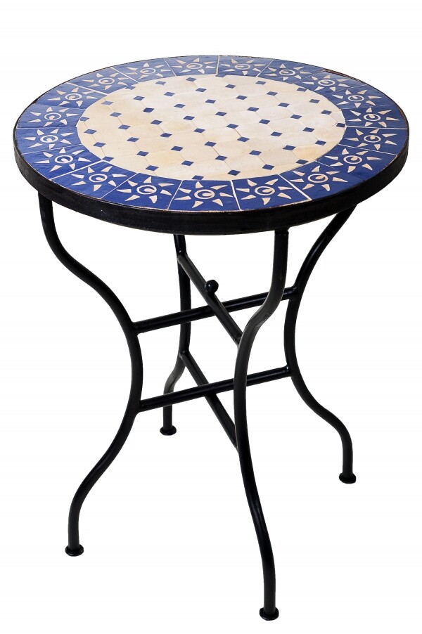 Marokkaanse mozaïektafel Zon beige-blauw Ø 60 cm