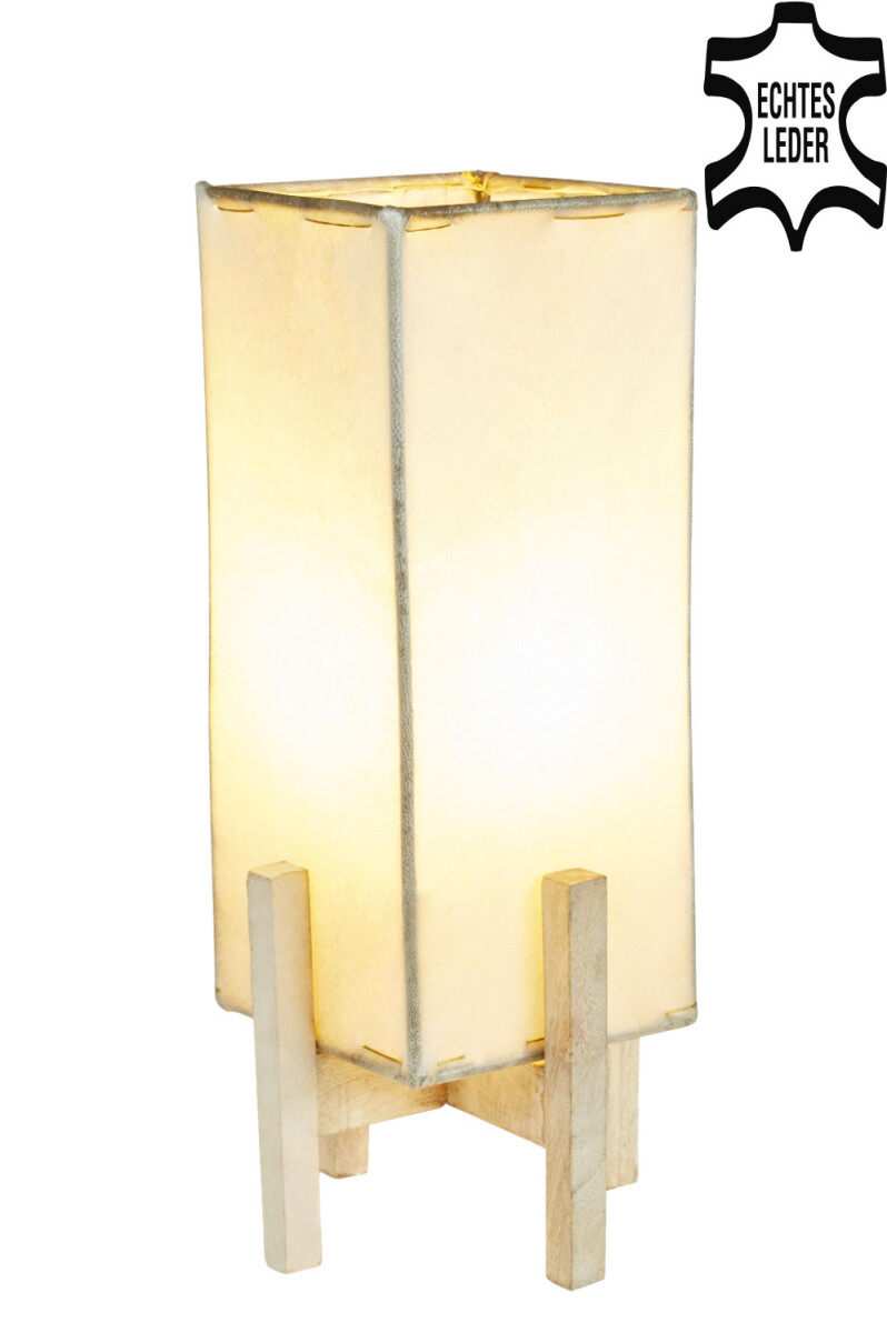 Leren tafellamp Janka Natur met wit frame