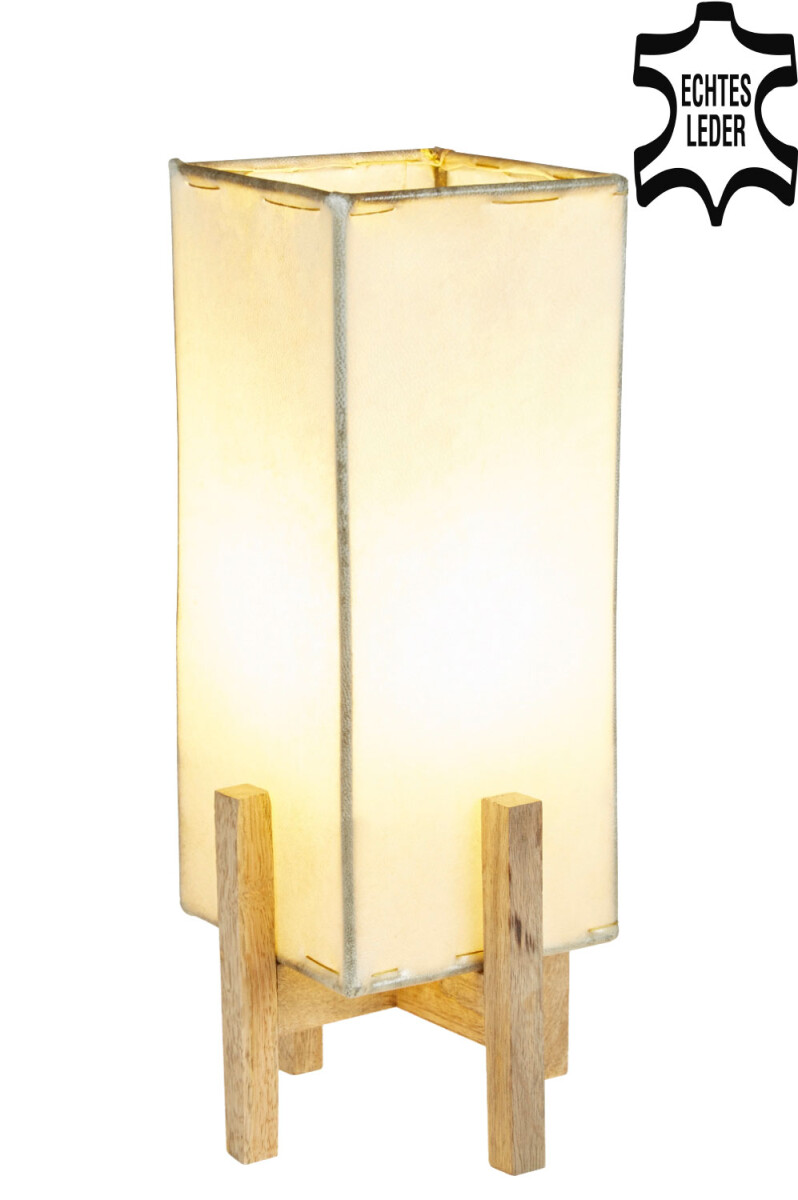 Leren tafellamp Janka Natur met bruin frame