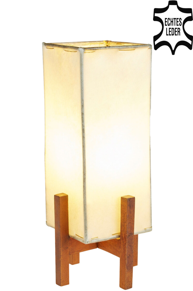 Leren tafellamp Janka Natur met donkerbruin frame
