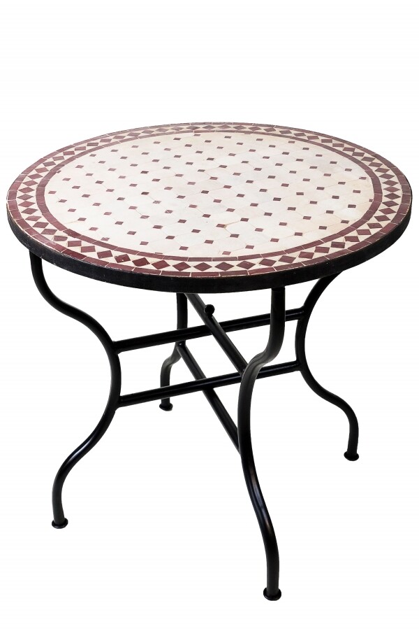 Marokkaanse mozaïektafel Marrakesh Beige Bordeaux 80 cm