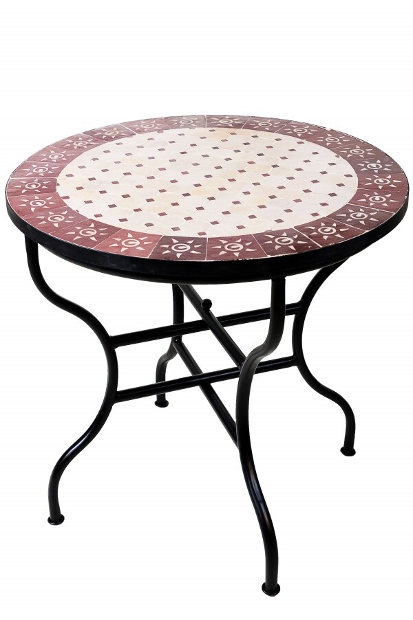 Marokkaanse mozaïektafel Zon Beige Bordeaux 80 cm | Han