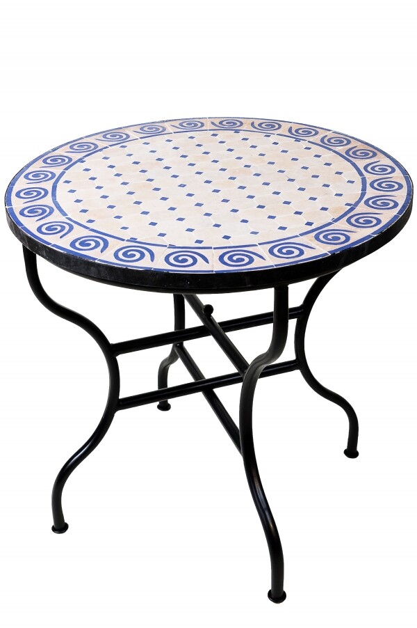 Marokkaanse mozaïektafel Spiraal Beige Blauw 80 cm | Ha