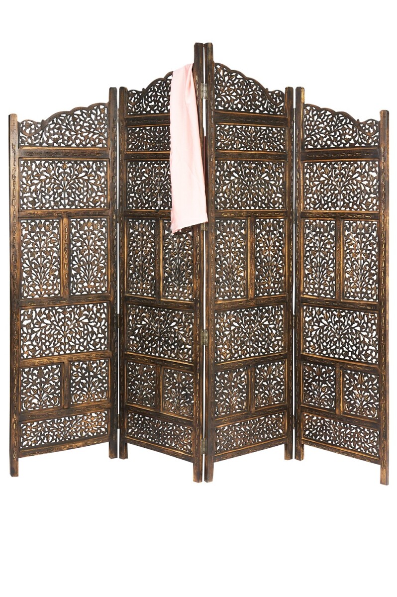 Houten kamerscherm in oosterse stijl, Saraswati, bruin