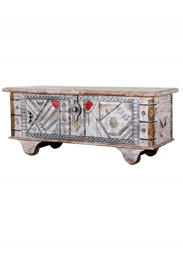 Landhuis-houten kist Chadijah (Indiaas) - 116 cm