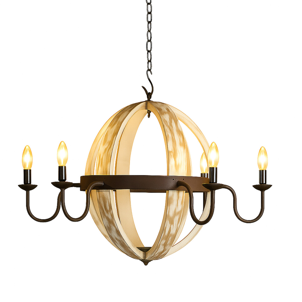 Kroonluchter Abdahl Wit 80 cm | Oosterse houten lamp in vint