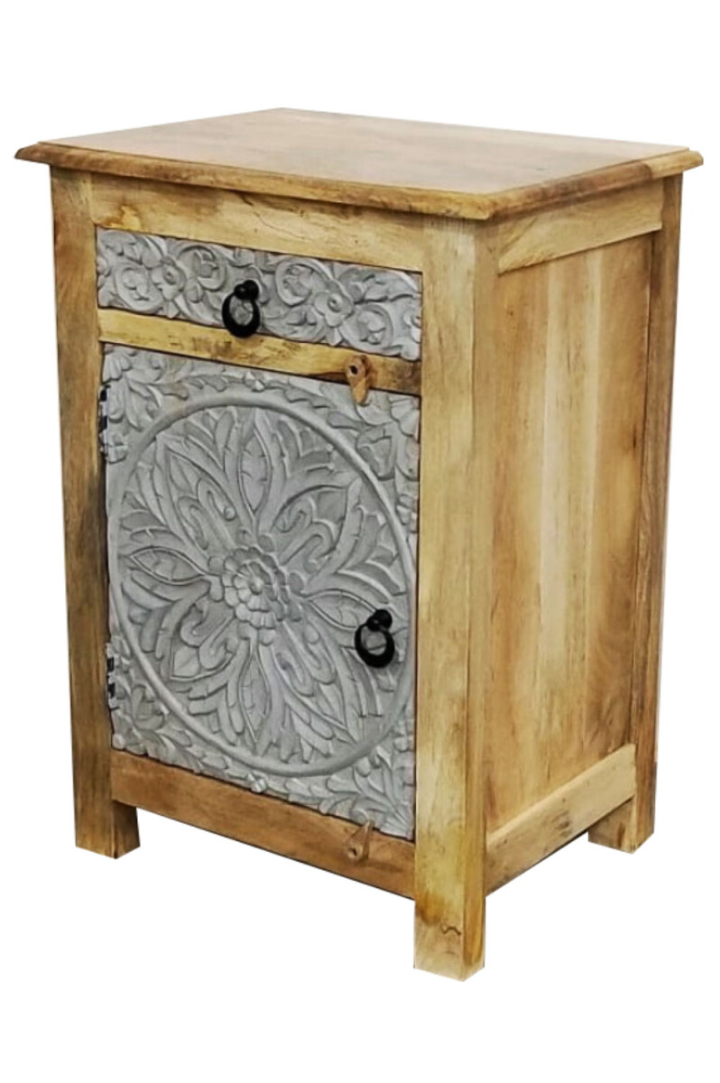 Oosterse nachtkastje van massief hout, extra hoog, Esat