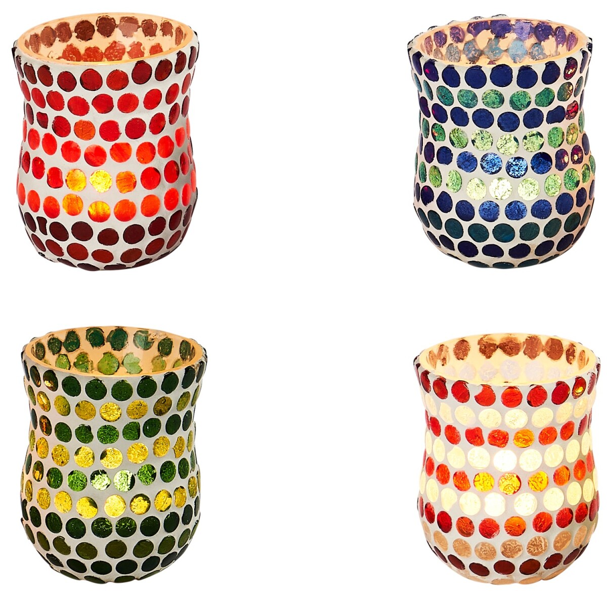 Set van 4 oosterse mozaïek windlichten, kleurrijk, rond