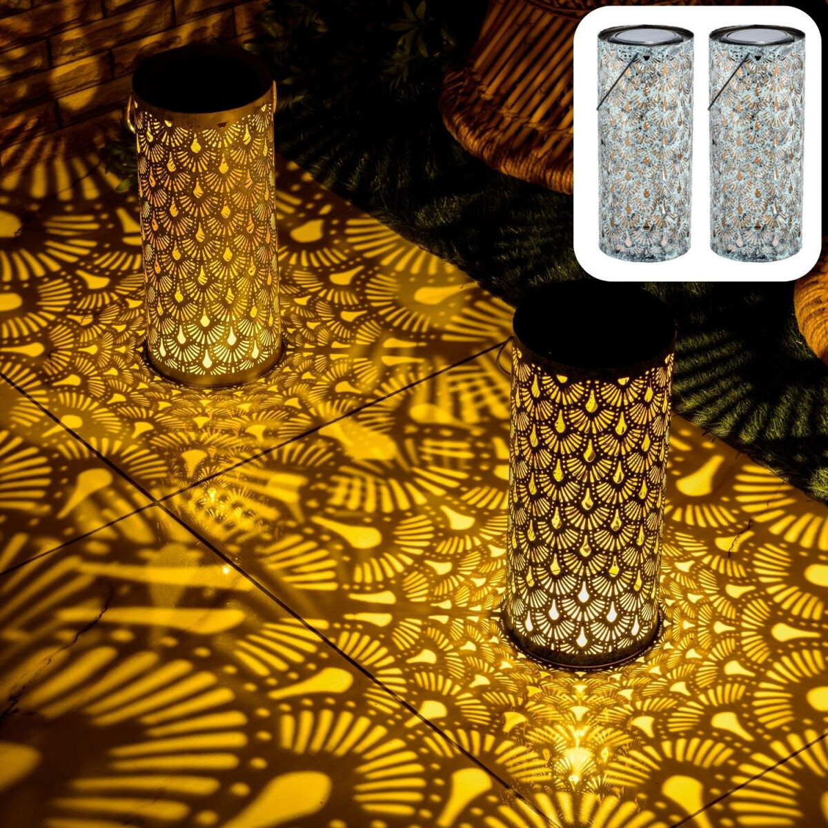 Set van 2 moderne zonne-lantaarns: Fava Groen
