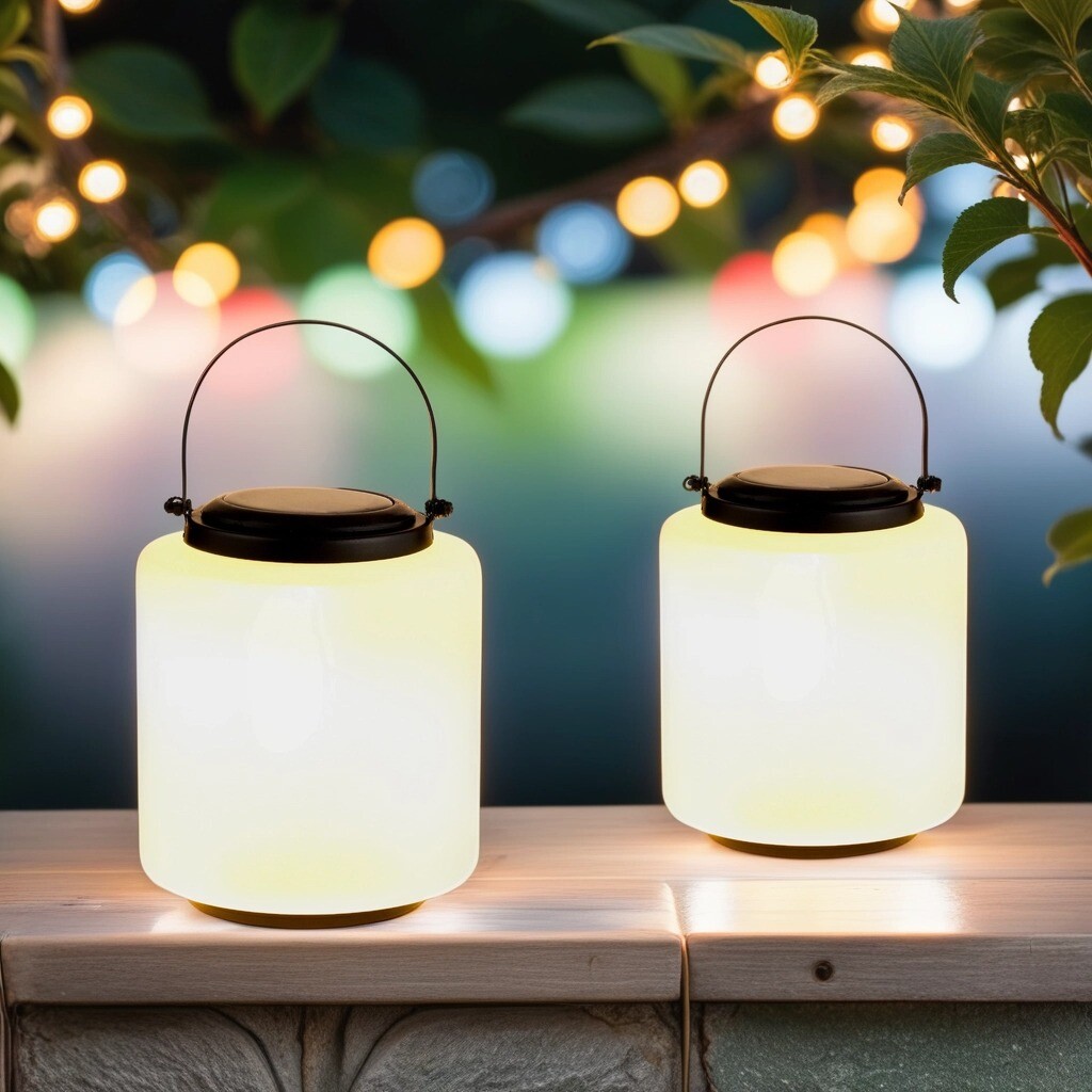 Set van 2 moderne glazen solar-lantaarns voor balkon en tuin