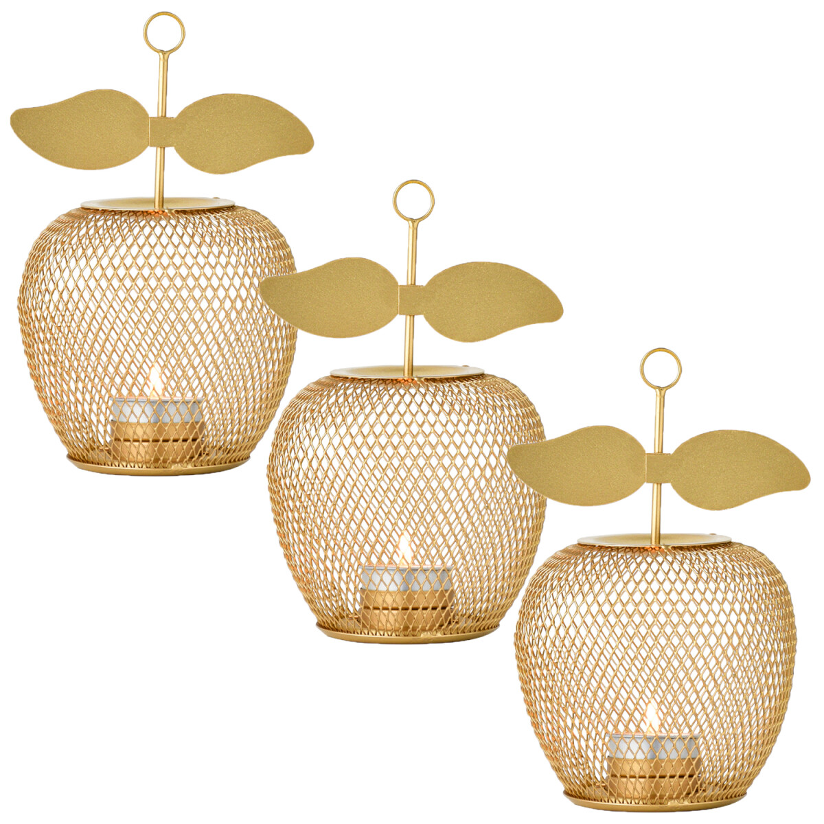 Set van 3 moderne decoratieve theelichthouders Manzana goud 