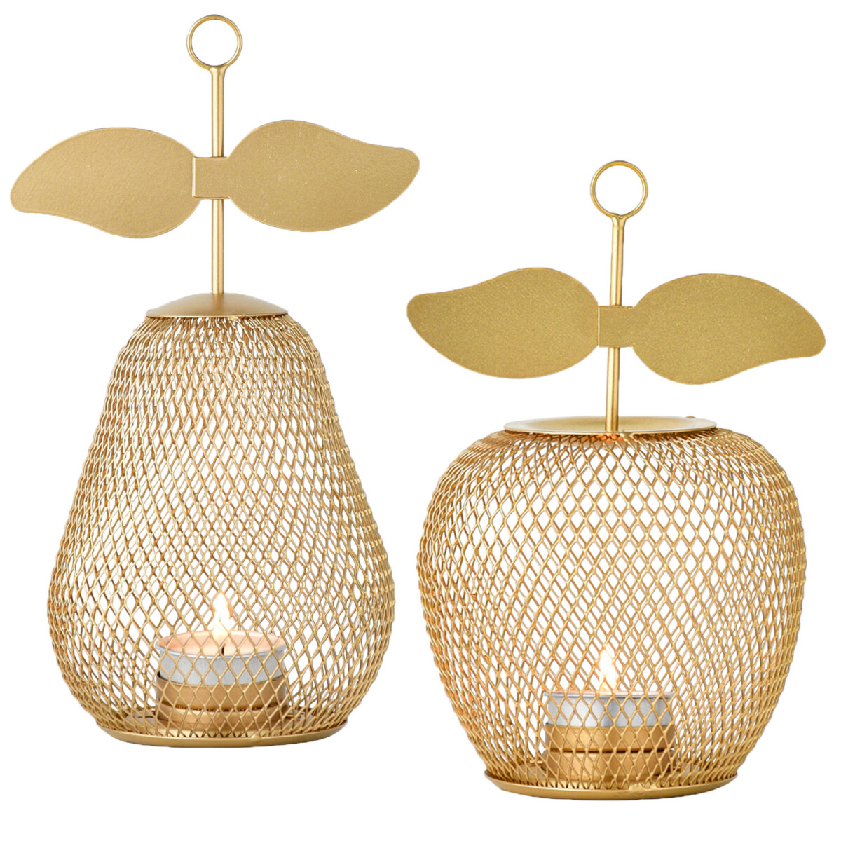 Set van 2 esthetische theelichthouders Pear Manzana goud 23 