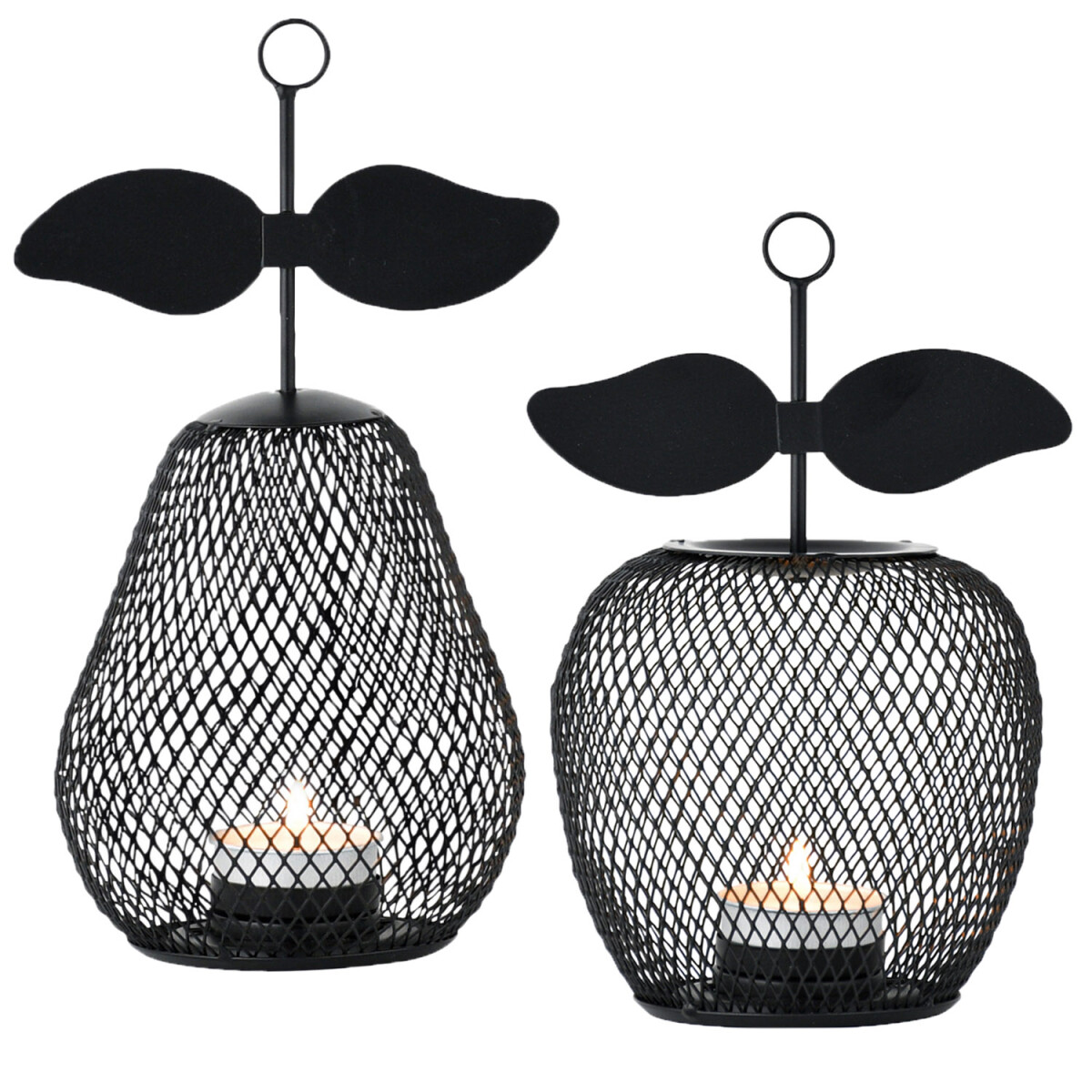 Set van 2 esthetische theelichthouders Pear Manzana, zwart, 