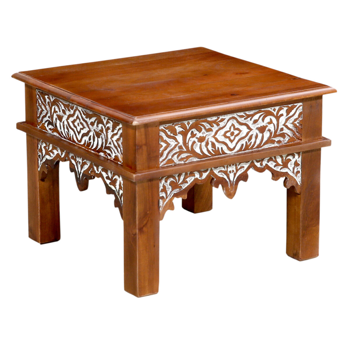 Achaz – Oosterse salontafel van mangohout met houtsnij