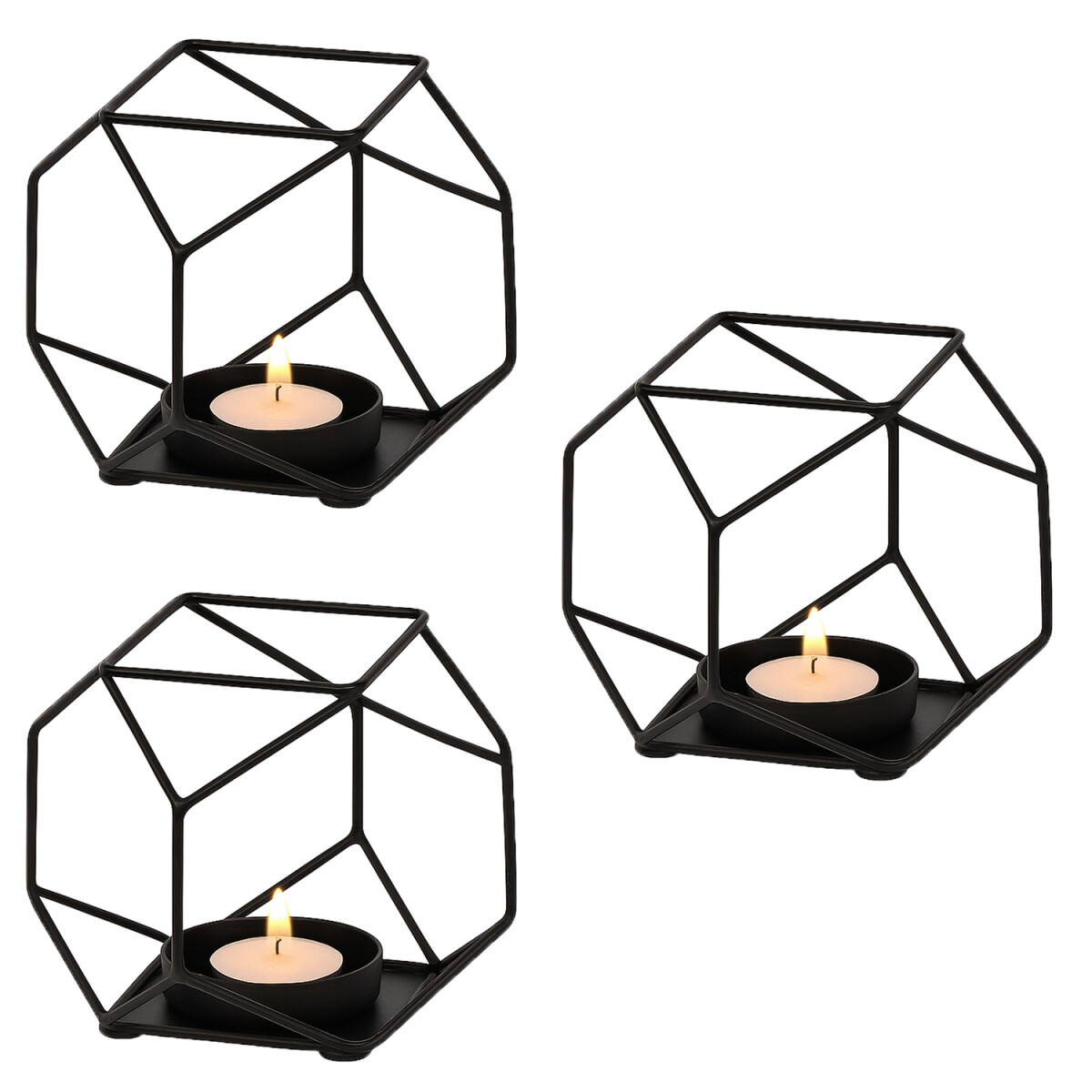 Set van 3 Sarpene -1- metalen theelichthouders, geometrisch,