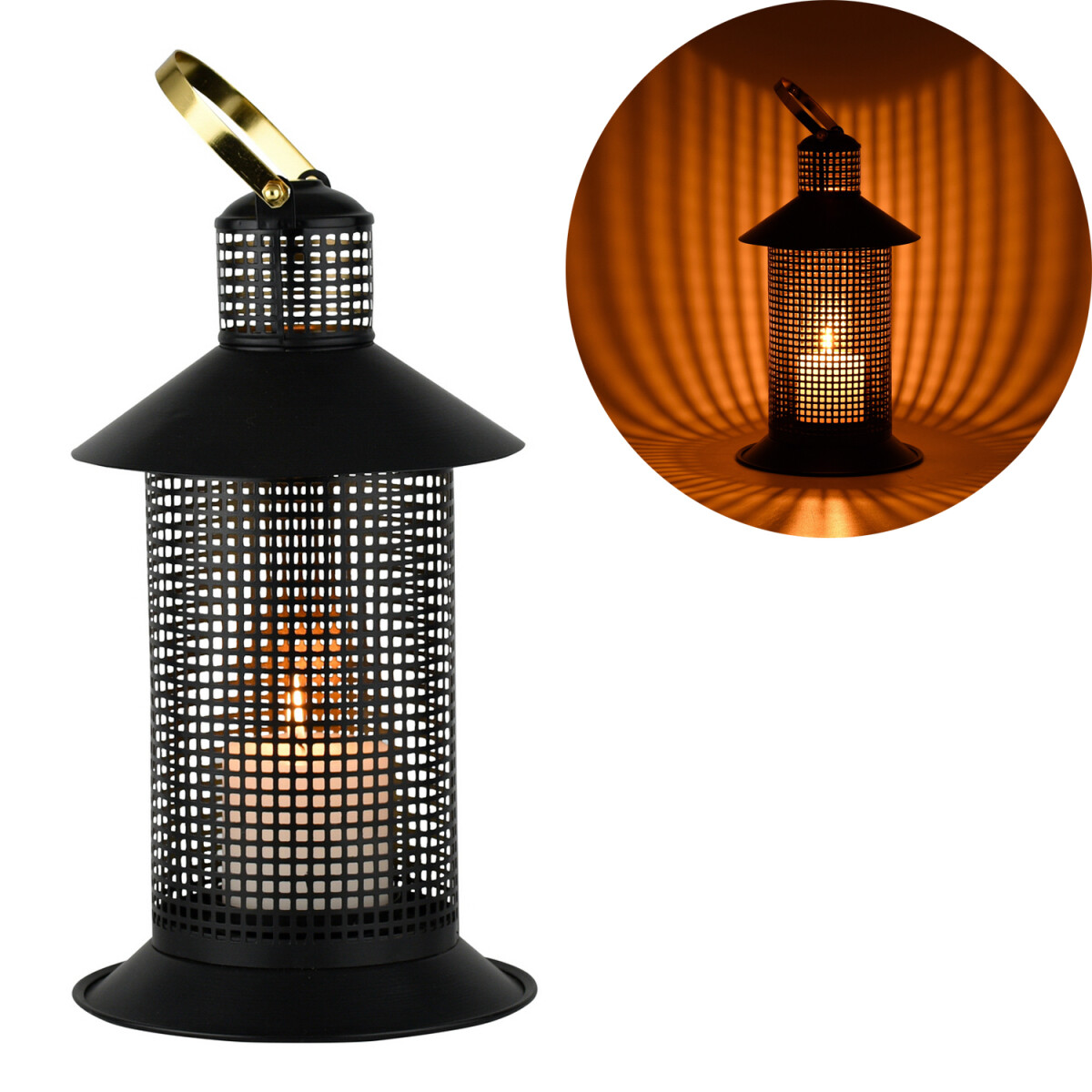 Lantaarn Caelan 34 cm zwart-goud, metale box