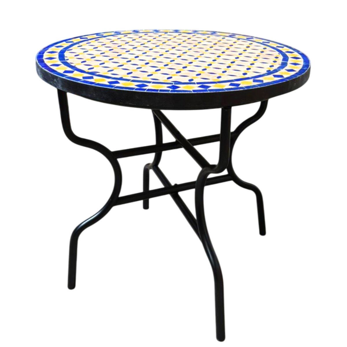Marokkaanse mozaïektafel Giralda, naturel, blauw en gee
