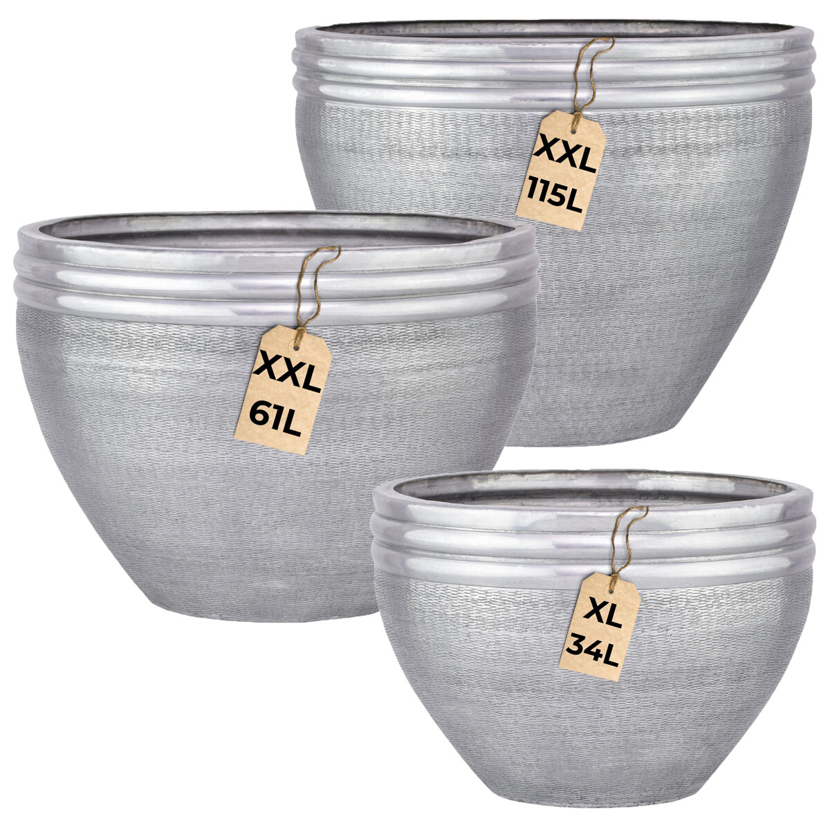 Set van 3 bloempotten Calvino Zilver - Moderne aluminium blo