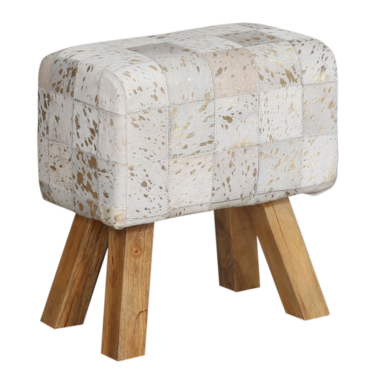 Adelphia-kruk 45 cm, patchwork lederen zitkruk met massief h