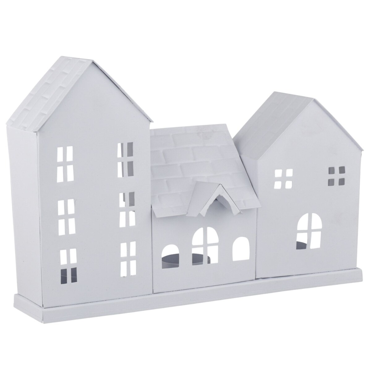 Rij huizen theelichthouder Calibri wit B 29 cm | Scandi Chic