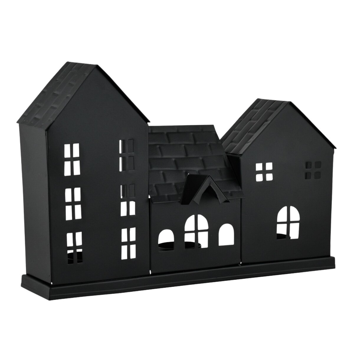 Rij huizen theelichthouder Calibri zwart B 29 cm | Scandi Ch