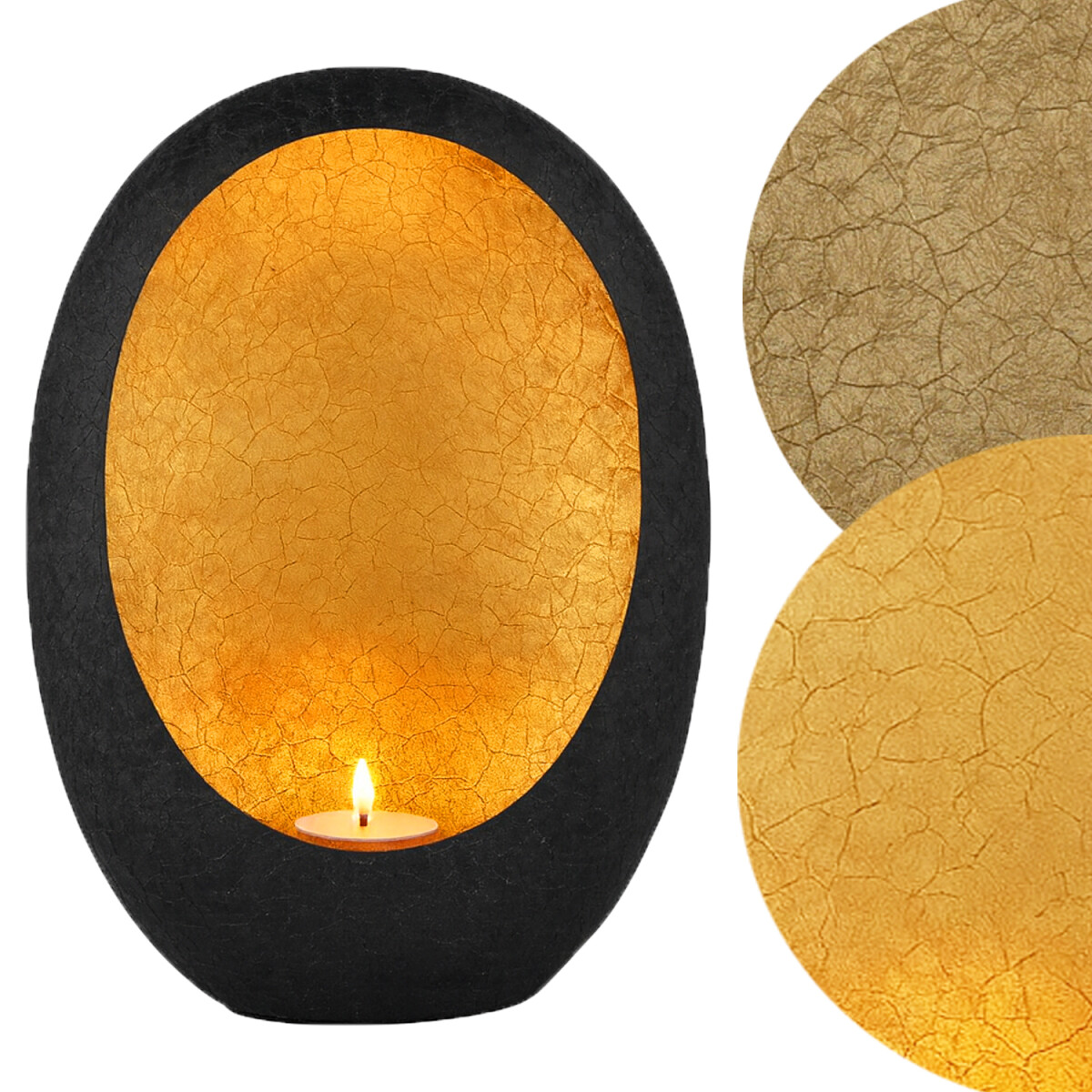 Calista theelichthouder zwart-goud ovaal H 20 cm | Boho Vint