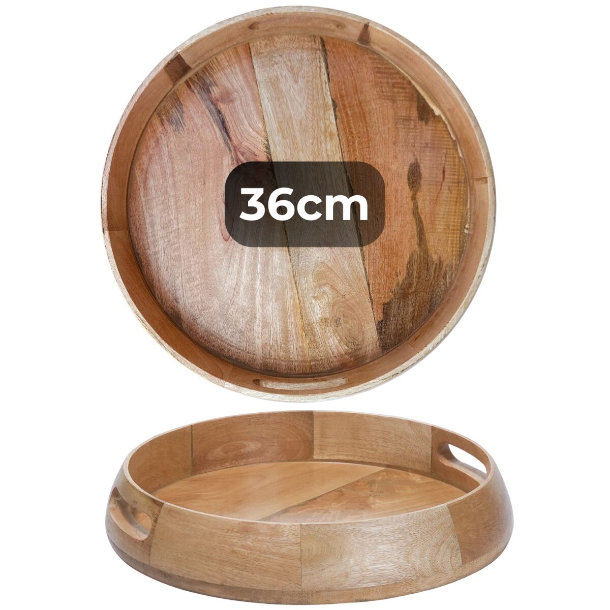 Kahaya-dienblad | 36 x 6 cm, rond dienblad van massief hout 