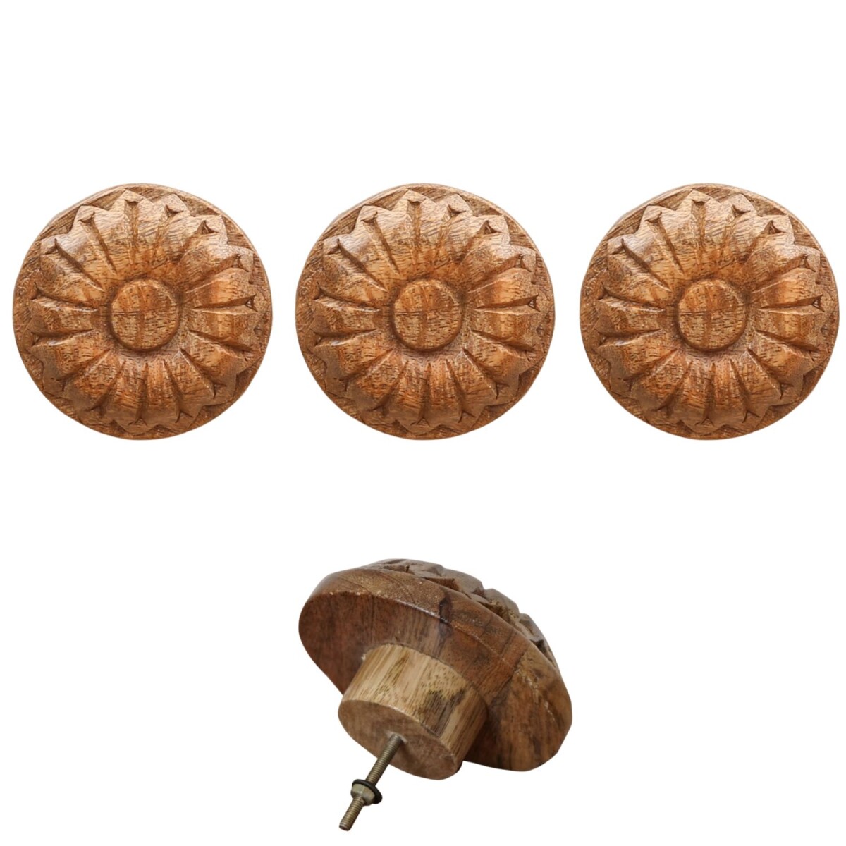 Boho-meubelgrepen Admir, set van 3, rond, uit hout gesneden