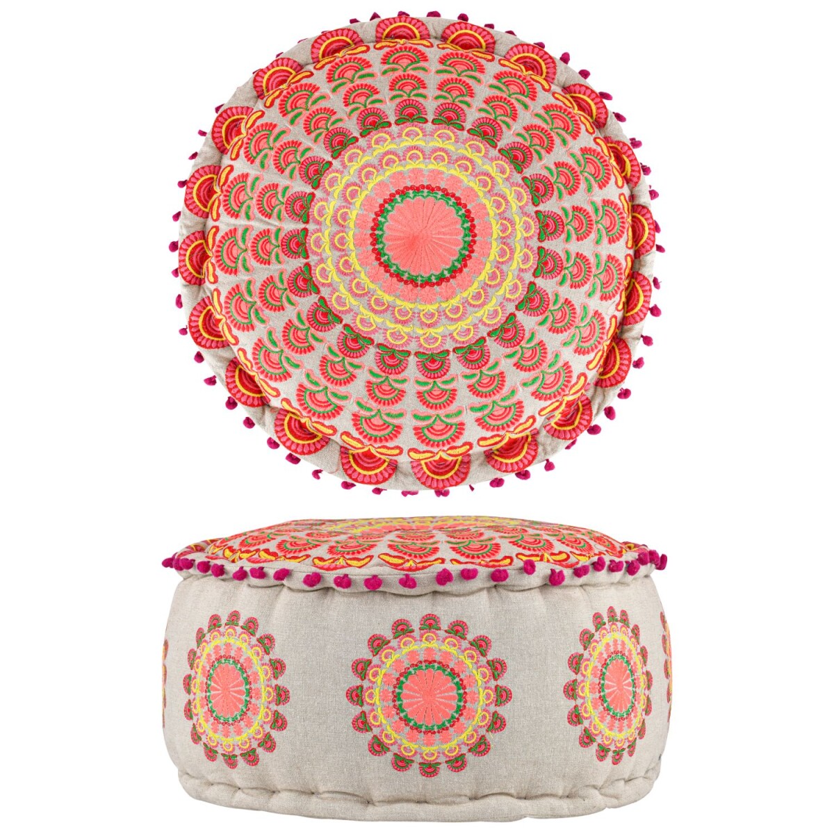 Pouf Garet Oranje | ronde, geborduurde k box
