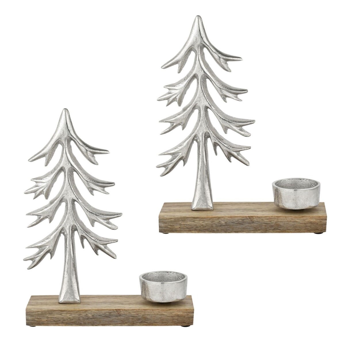 Theelichthouders Xmas 1 zilver, set van 2, aluminium met hou