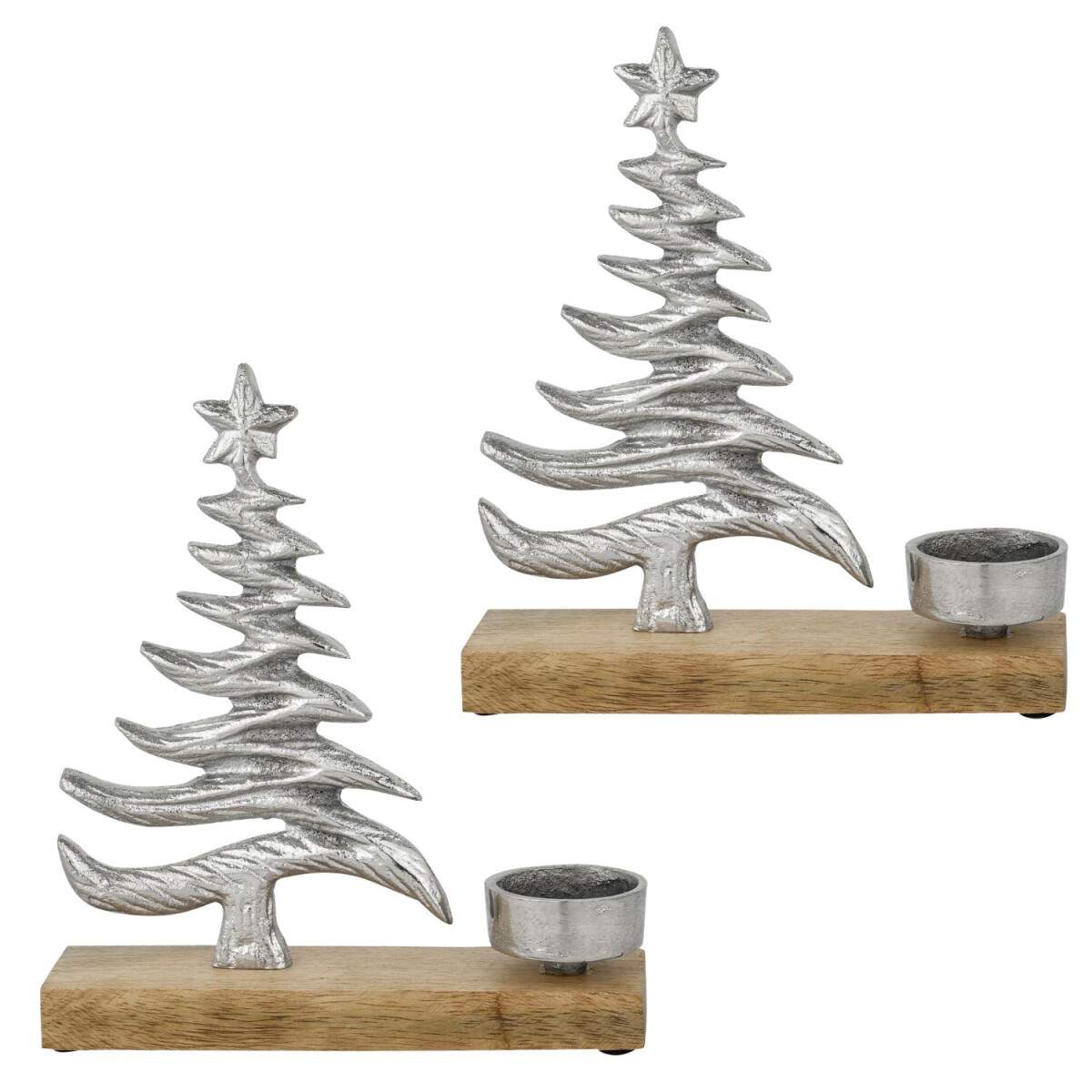 Theelichthouders Xmas 2 zilver, set van 2, aluminium met hou