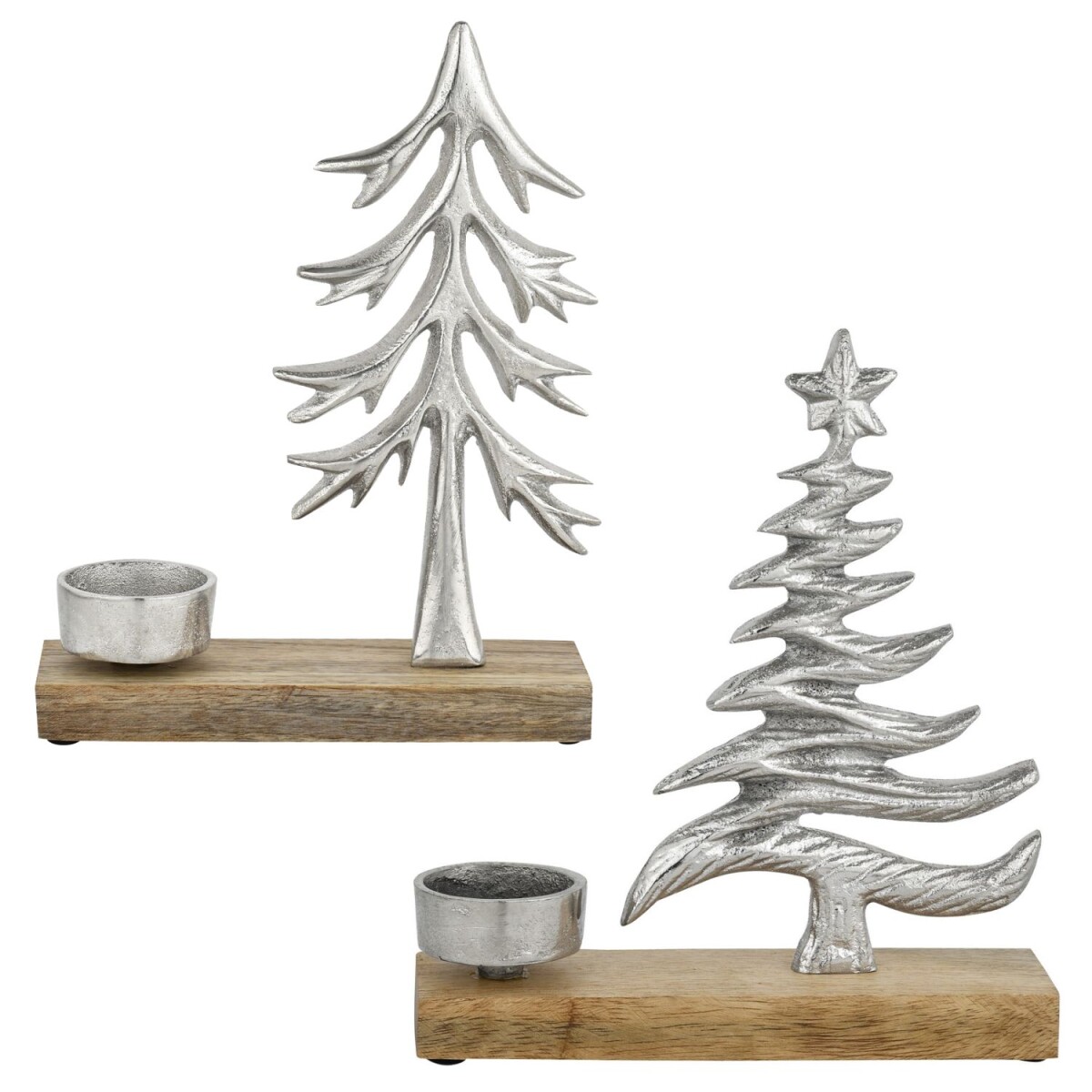 Theelichthouders Xmas1 & 2 zilver, set van 2, aluminium 