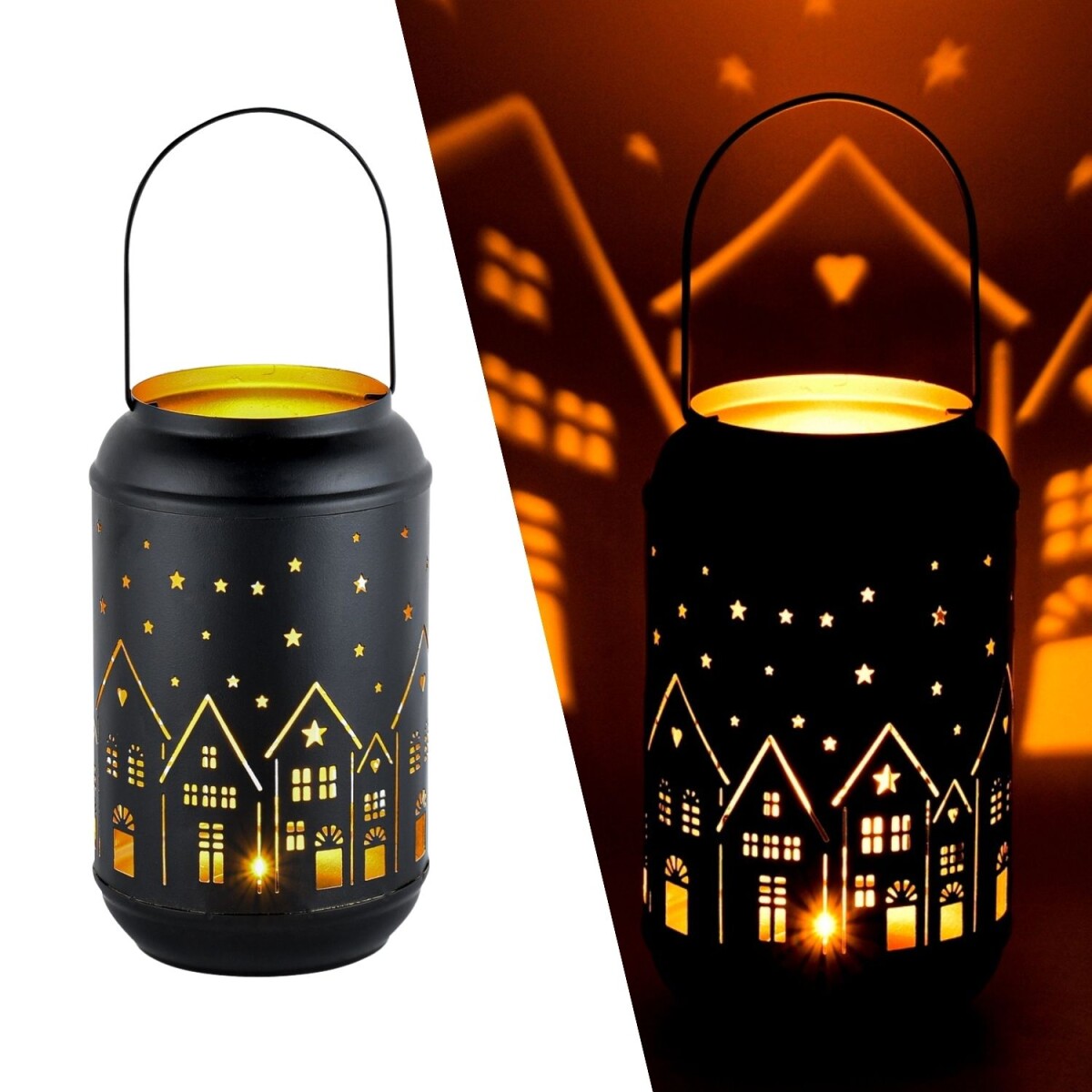 Theelichthouder Glowtree 20 cm, zwart-goud, metalen windlich
