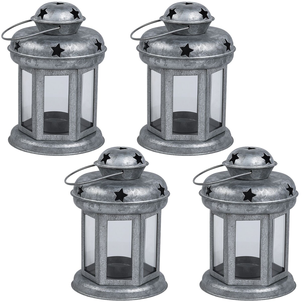 Set van 4 Eolea-lantaarns, gegalvaniseerd, 15 cm | Theelicht