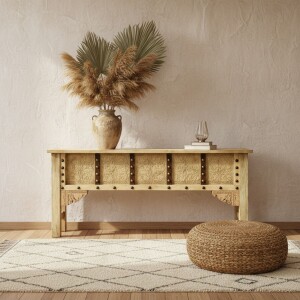 Saira-dressoir van massief hout, met de hand gesneden,...