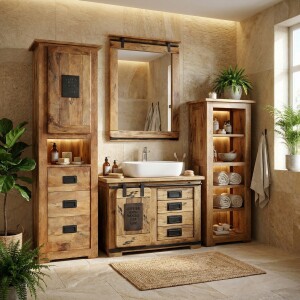 Badkamerrek EFGH Industrial Vintage massief hout 150 cm
