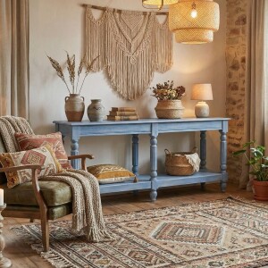 William-dressoir, blauw, 180 cm, massief hout, koloniale...