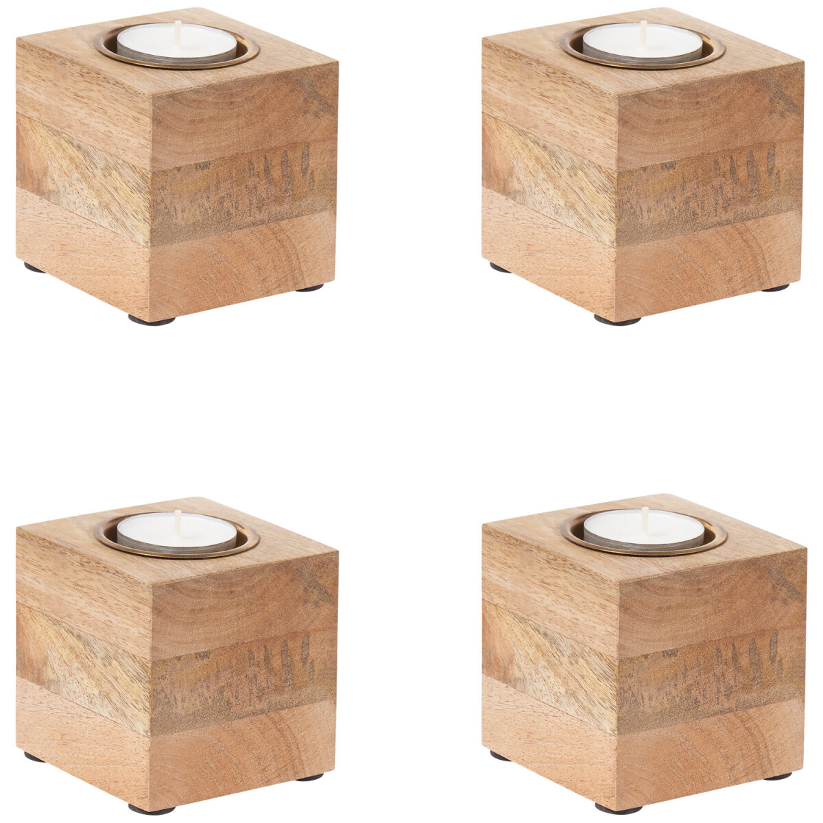 Set van 4 houten theelichthouders als ta box