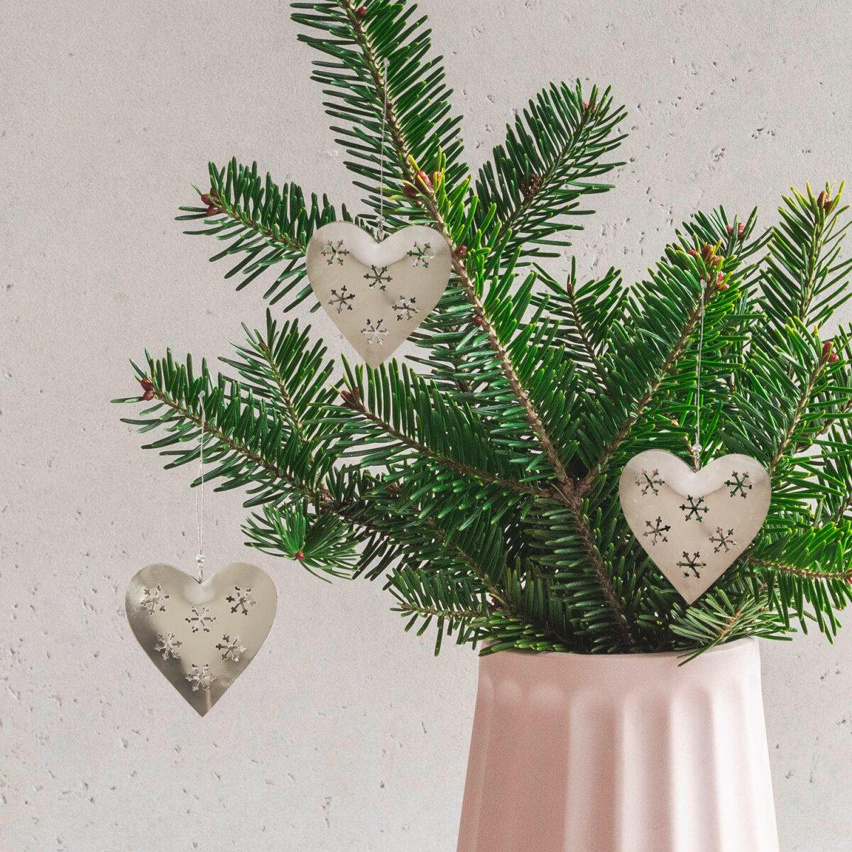Set van 3 kersthangers, kerstversiering, hartvormig, zilverk