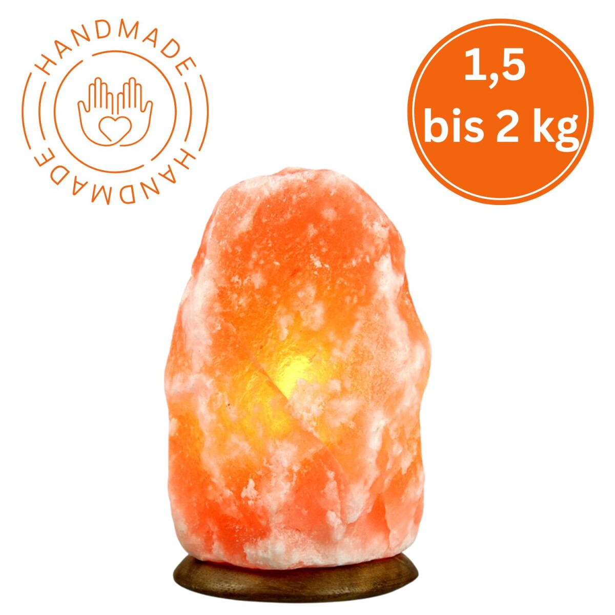 Verlichte zoutkristal ROCK 2 kg met houten voetstuk, naturel