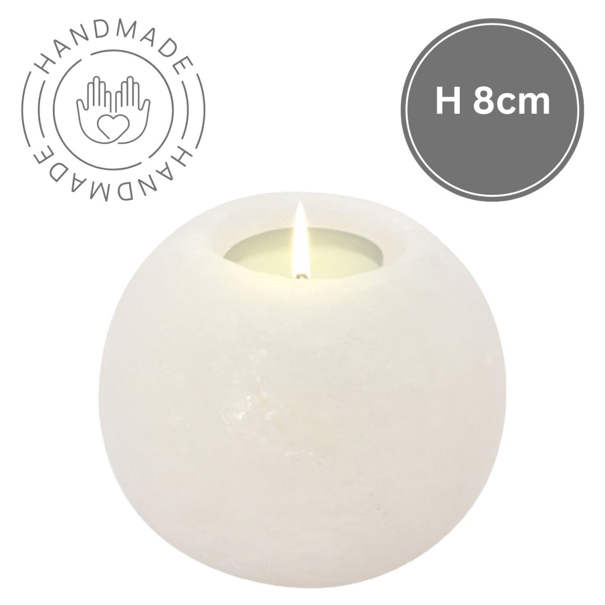 Theelichthouder van zoutkristal, rond, White Line | Handgema