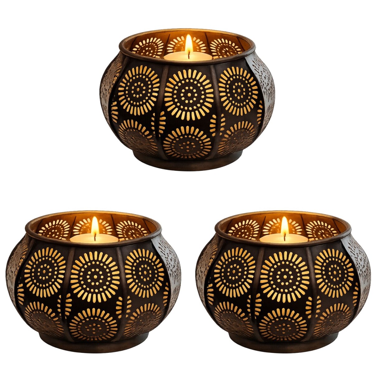 Oosterse theelichthouder Sabah, set van 3, metalen boho-lant
