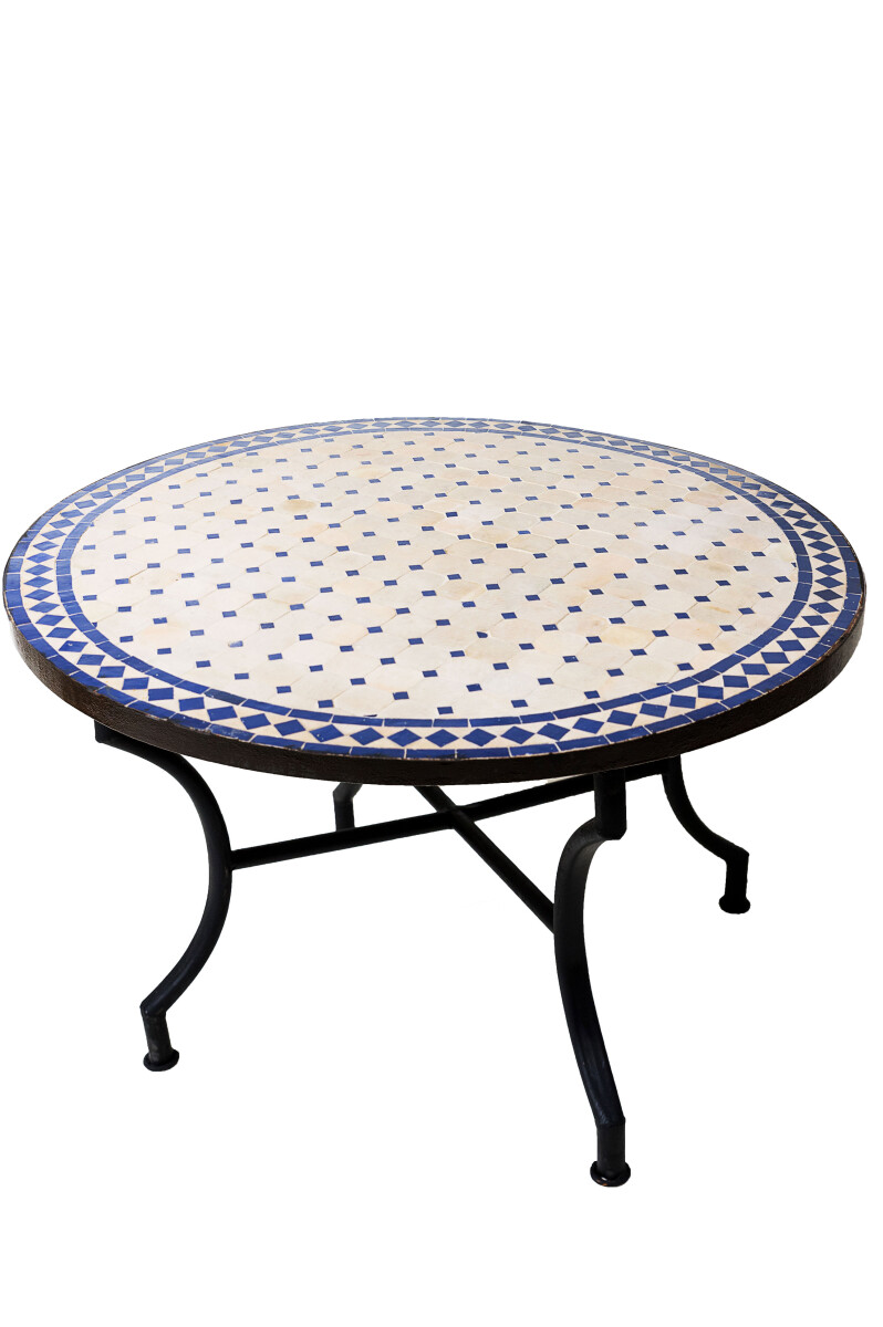 Marokkaanse mozaïektafel Marrakesh, beige en blauw, dia