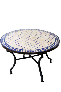Marokkaanse mozaïektafel Marrakesh, beige en blauw,...