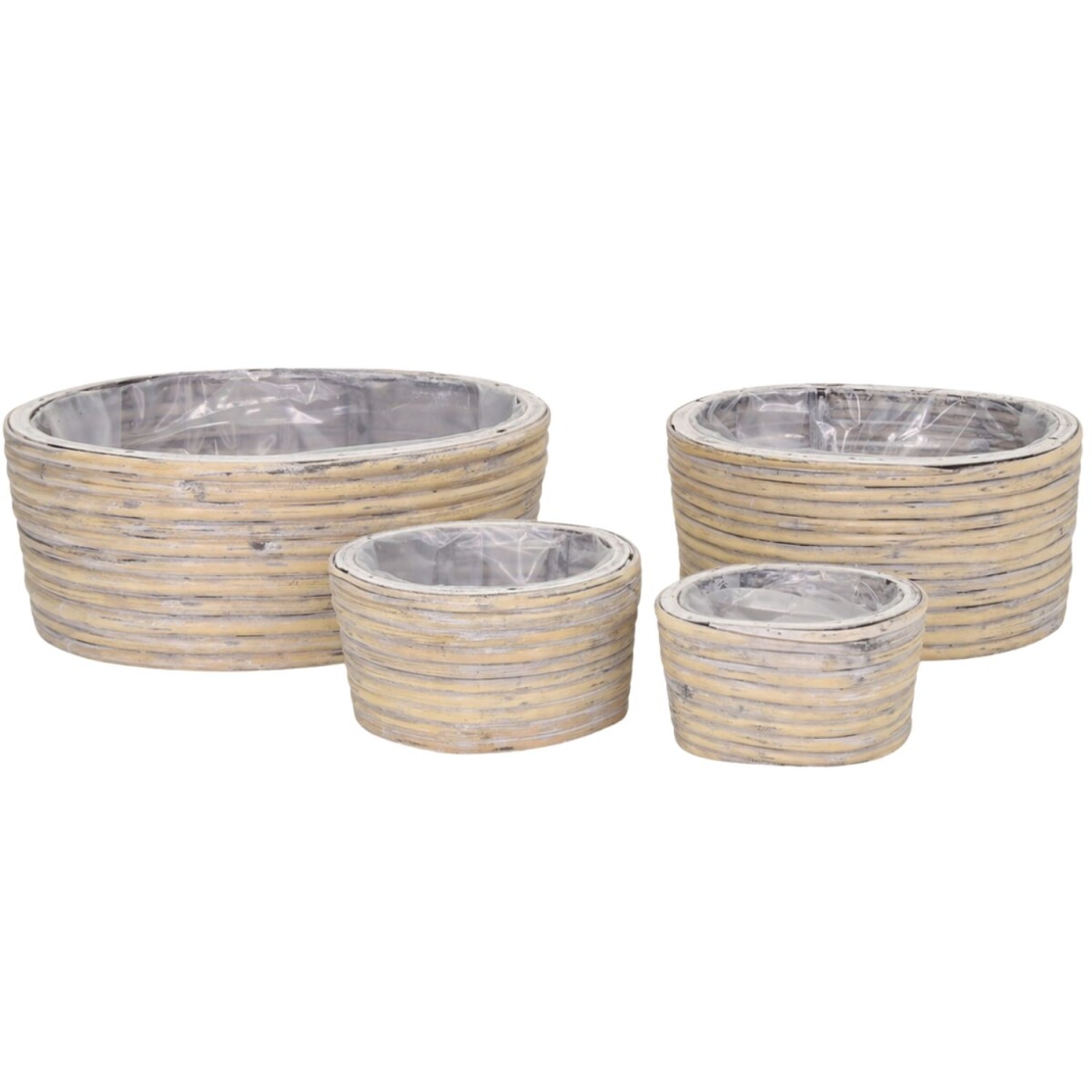 Ovale bloempot van rotan, grijs | Set van 4 plantenmanden, 3