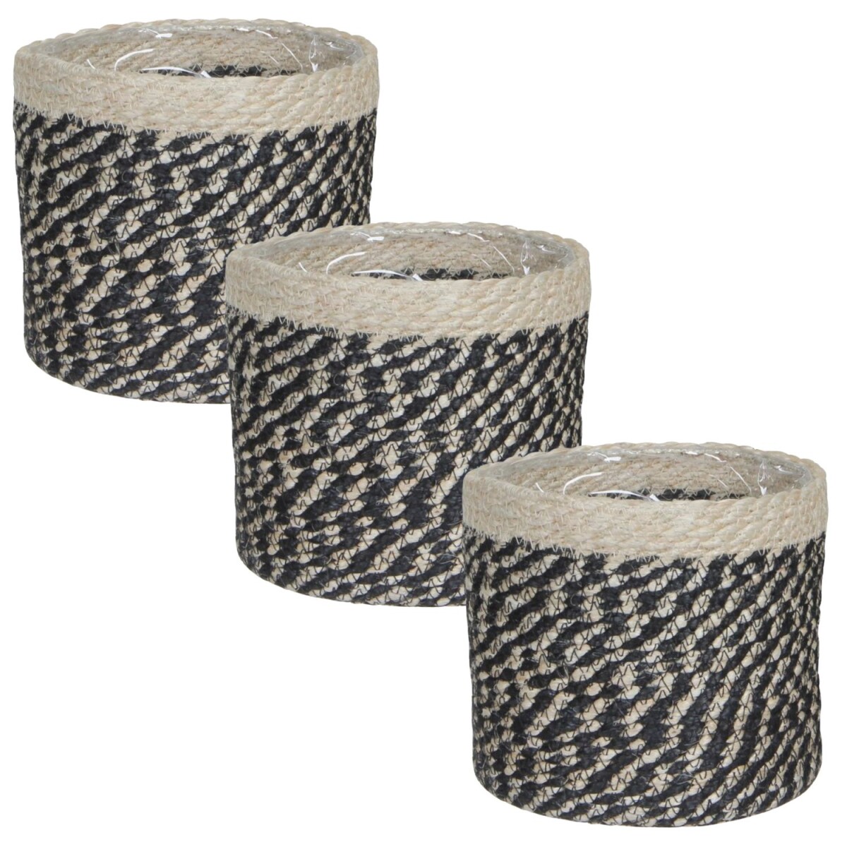 Plantenmand naturel-zwart, set van 3 | Gevlochten plantenbak
