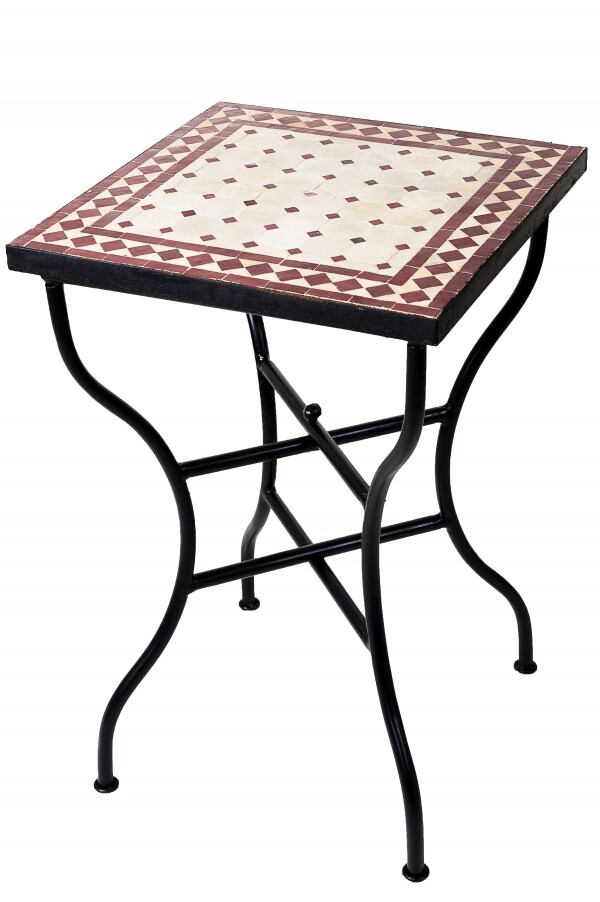 Marokkaanse mozaïektafel Marrakesh beige-bordeaux &Osla