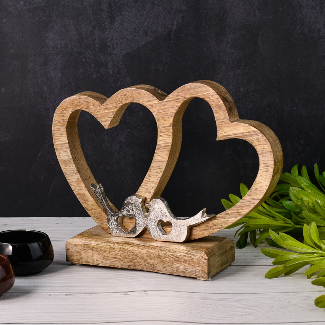 Decoratief figuurtje Hart Amour -2- Hout en aluminium Handge